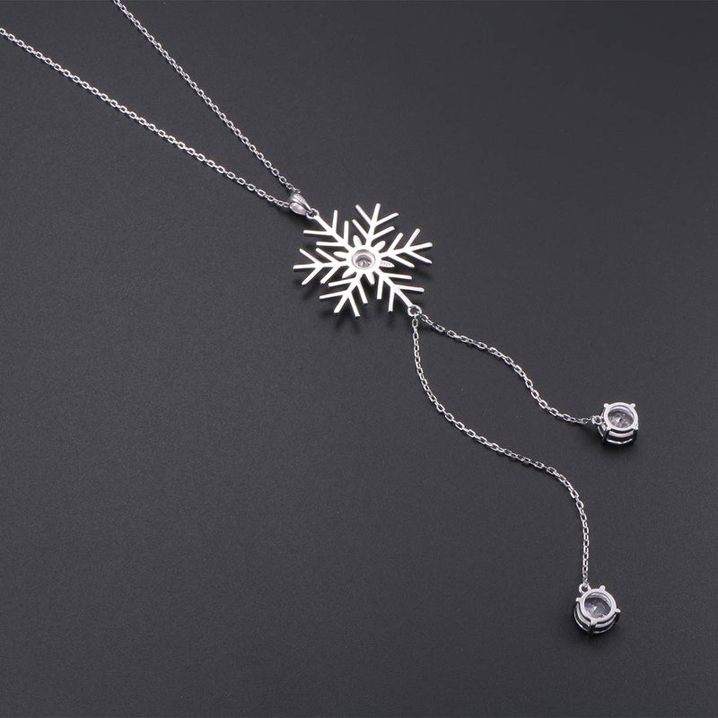 DAOCHONG S925 Sterling Silver Snowflake Long Sweater Chain Statement Snow Necklace Pendant for Women 28 inches - Image 4